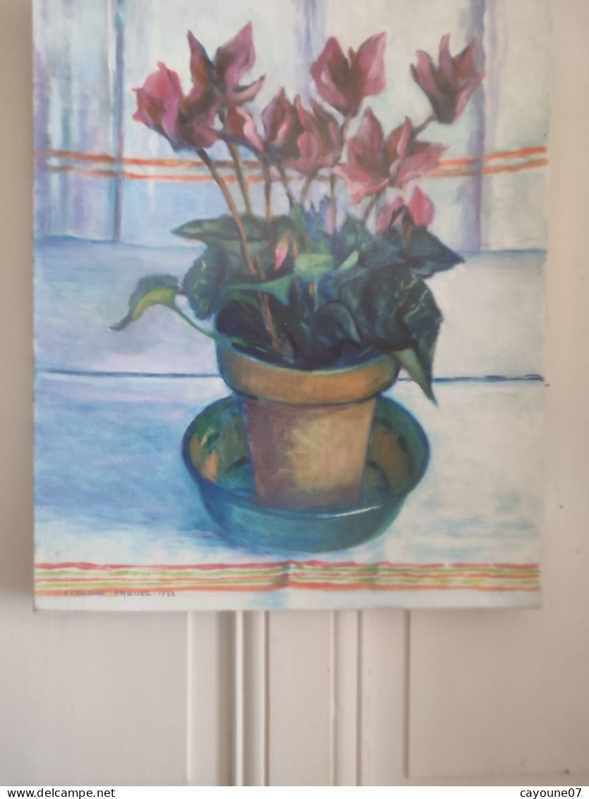 Fernand PROUST (XXème) Huile Sur Toile Nature Morte Aux Fleurs "Cyclamen" 1998 - Olieverf