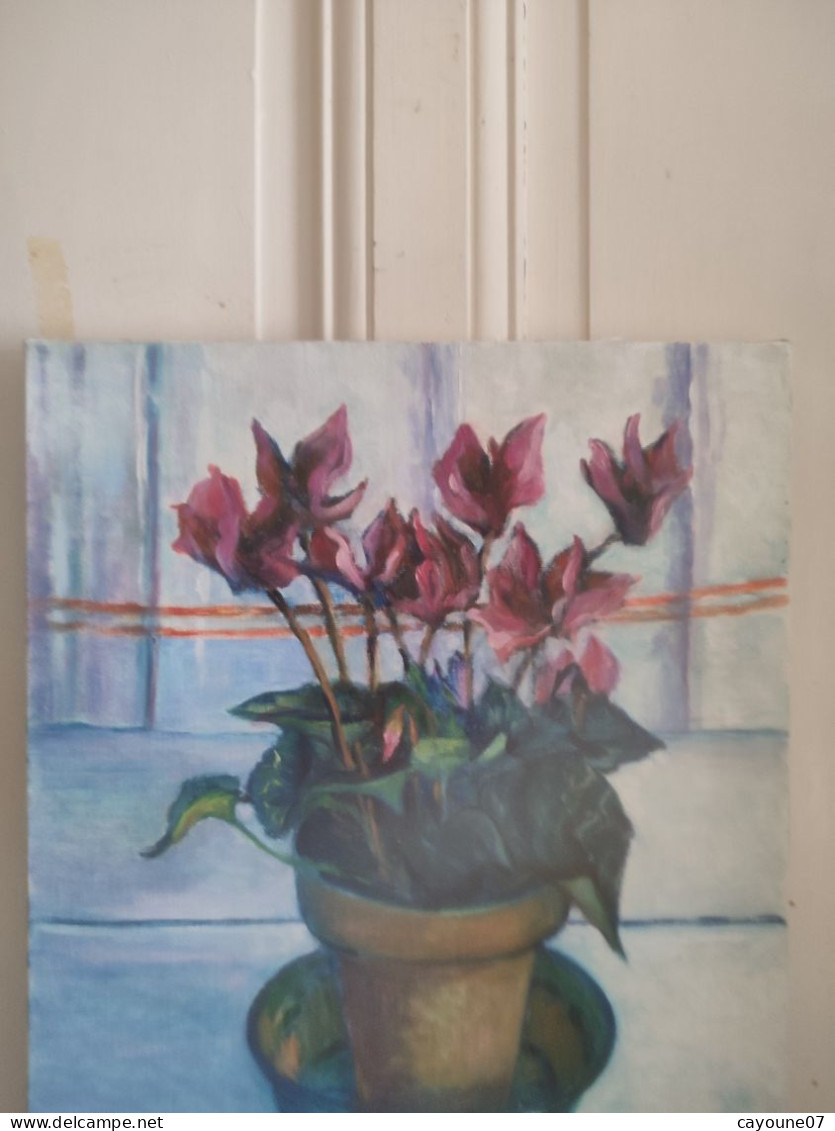 Fernand PROUST (XXème) Huile Sur Toile Nature Morte Aux Fleurs "Cyclamen" 1998 - Olieverf