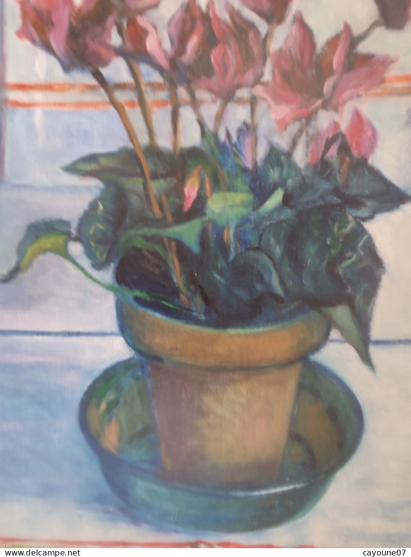 Fernand PROUST (XXème) huile sur toile nature morte aux fleurs "Cyclamen" 1998