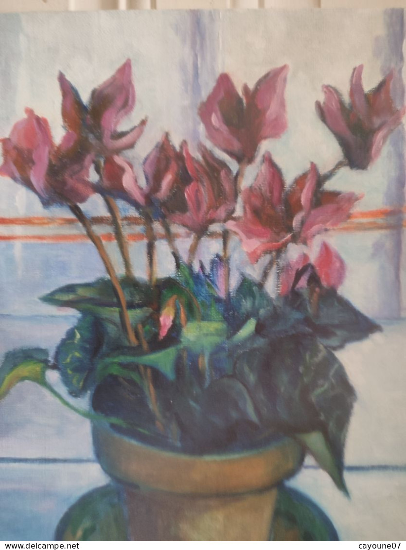 Fernand PROUST (XXème) huile sur toile nature morte aux fleurs "Cyclamen" 1998