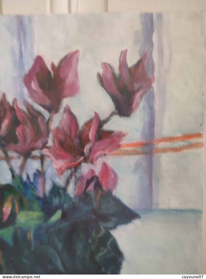 Fernand PROUST (XXème) huile sur toile nature morte aux fleurs "Cyclamen" 1998