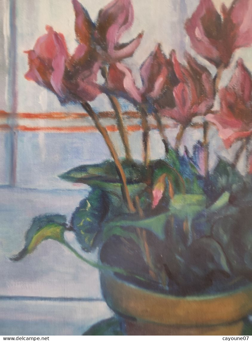 Fernand PROUST (XXème) huile sur toile nature morte aux fleurs "Cyclamen" 1998