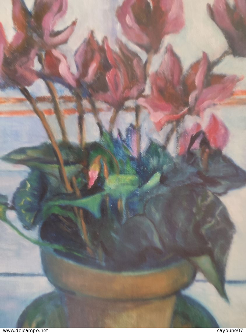 Fernand PROUST (XXème) huile sur toile nature morte aux fleurs "Cyclamen" 1998