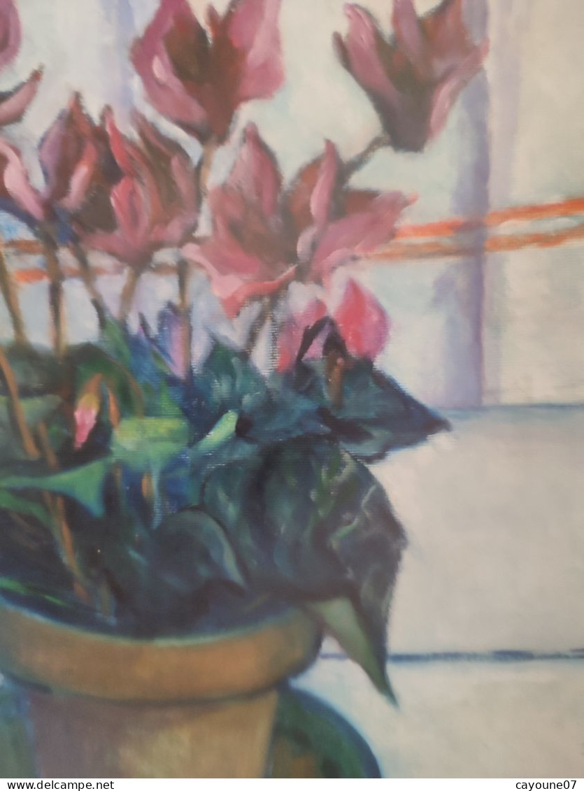 Fernand PROUST (XXème) huile sur toile nature morte aux fleurs "Cyclamen" 1998