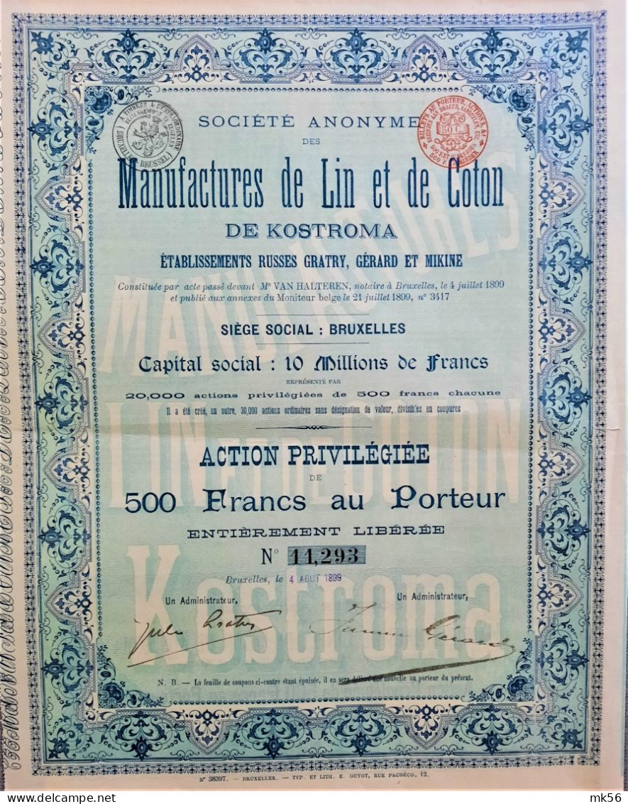 Manufactures De Lin Et De Coton De Kostroma - Etablissements Russes Gratry, Gerard Et Mikine -1899 - Textil