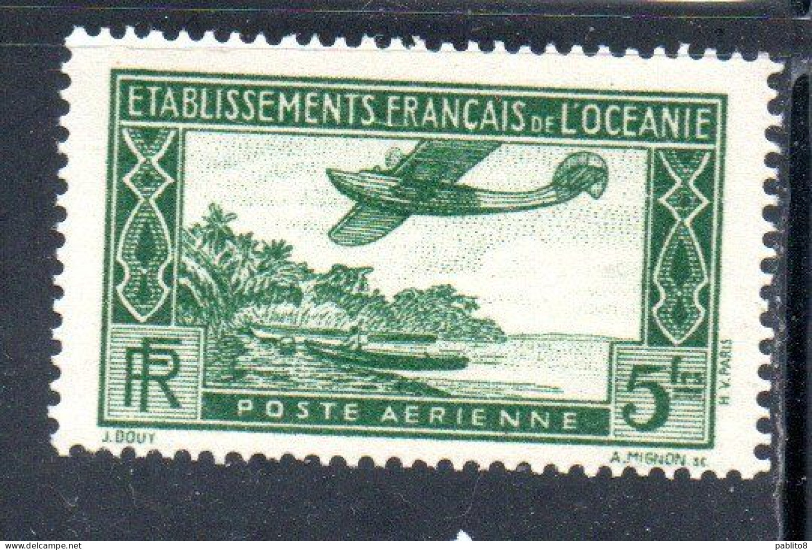 ETABLISSEMENTS DE L'OCEANIE FRENCH OCEANIA 1934 AIR POST MAIL AIRMAIL AERIENNE  SEA PLANE 5fr MNH - Luftpost