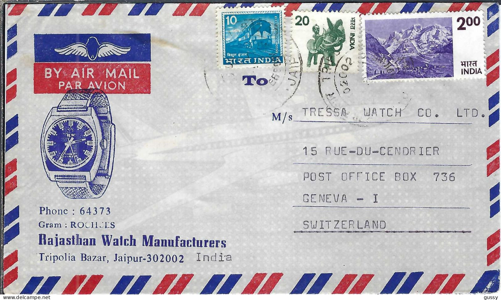 INDE Ca.1975: LSC P.A. De JAIPUR Pour Genève (Suisse) - Storia Postale