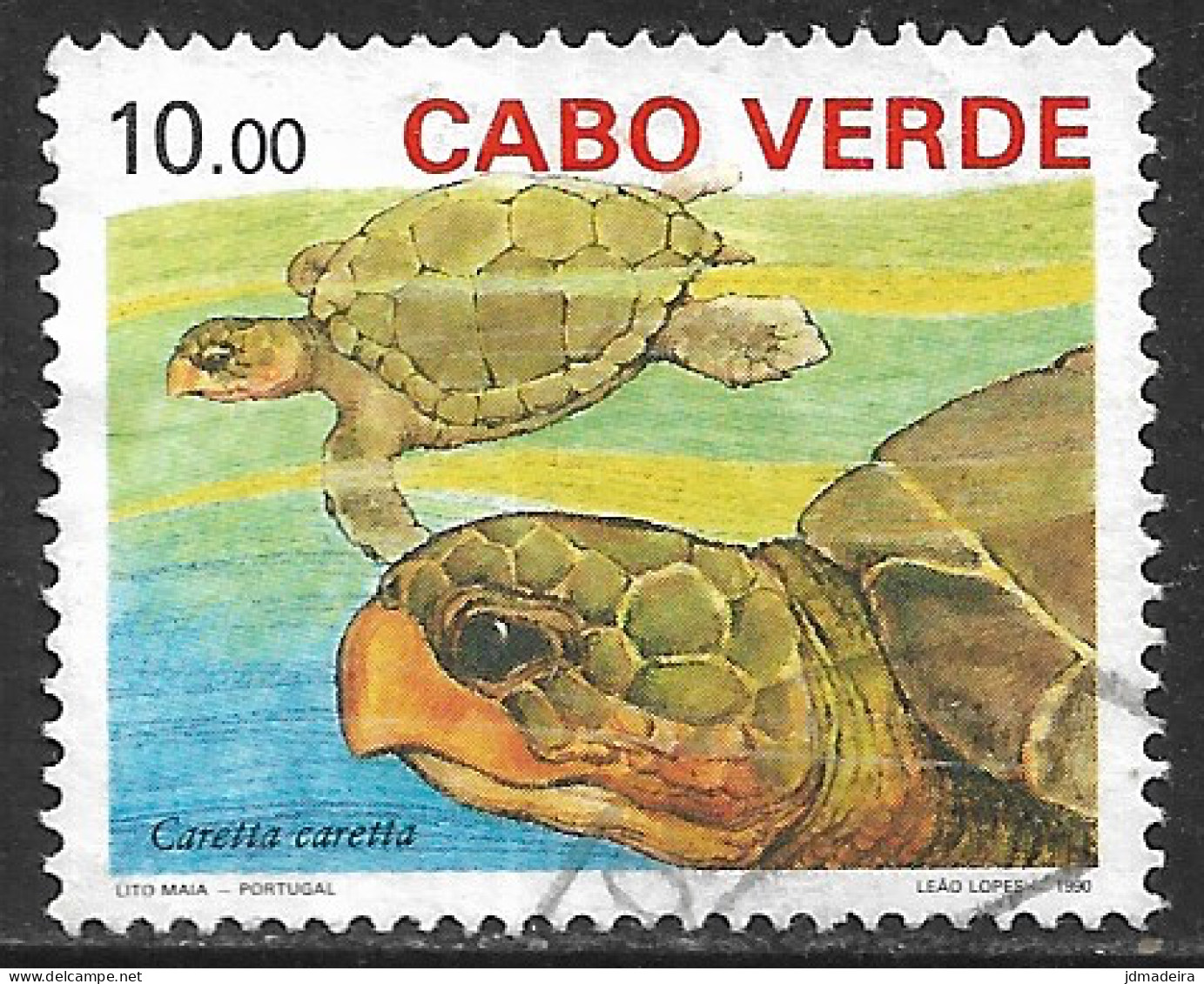 Cabo Verde – 1990 Turtles 10.00 Used Stamp - Cape Verde