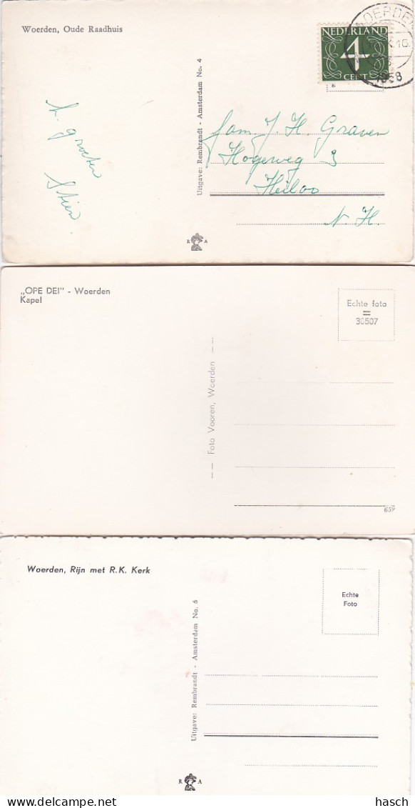 2775	263	Woerden, R.K.Kerk – ‘’Ope Dei’’ Kapel – Oude Raadhuis (3 Kaarten) (zie Hoeken, Randen En Achterkant) - Woerden