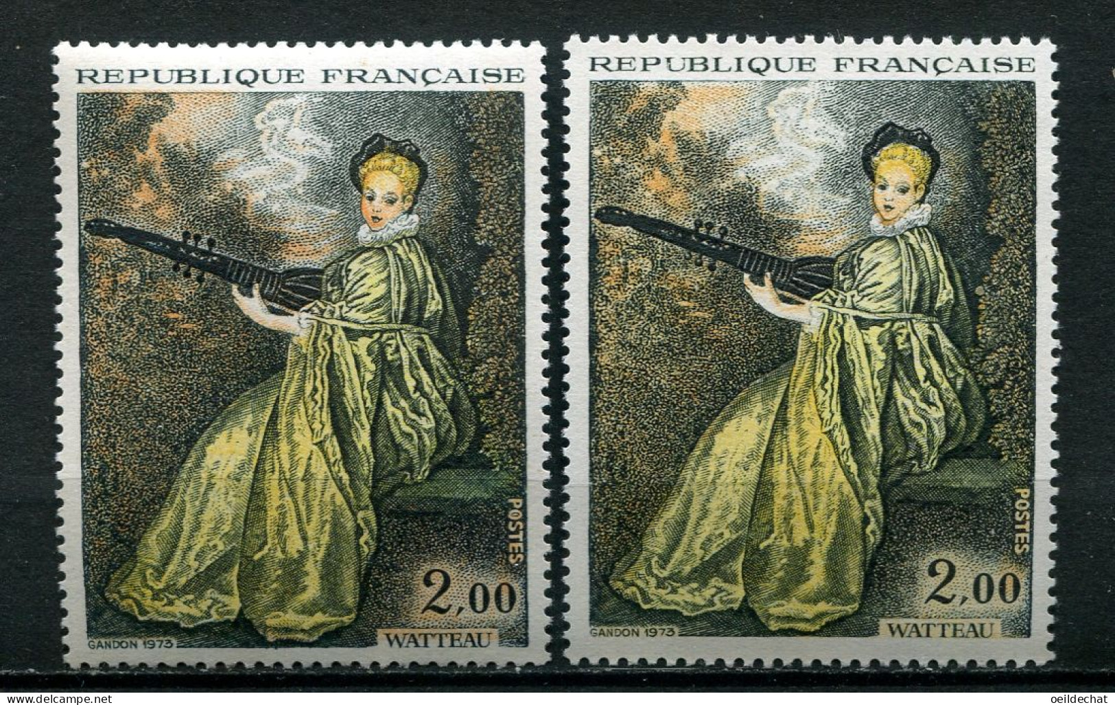 26333 FRANCE N°1765** 2F Watteau : Orange Décalé Vers Le Haut + Normal (non Inclus) 1973  TB - Ungebraucht