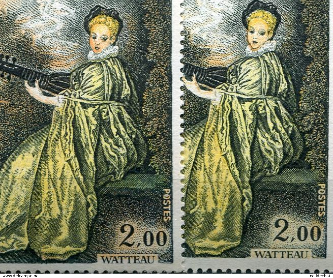 26333 FRANCE N°1765** 2F Watteau : Orange Décalé Vers Le Haut + Normal (non Inclus) 1973  TB - Ungebraucht