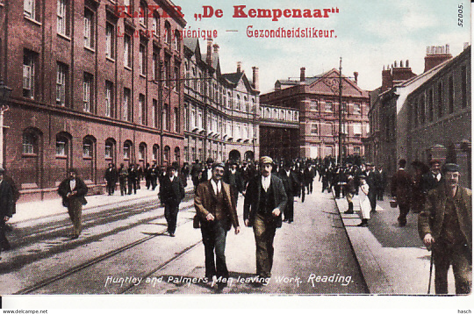 2780	133	Reading, Huntley And Palmers Men Leaving Work. Advertising; ,,De Kempenaar’’ Gezondheidslikeur. (see Corners)  - Reading