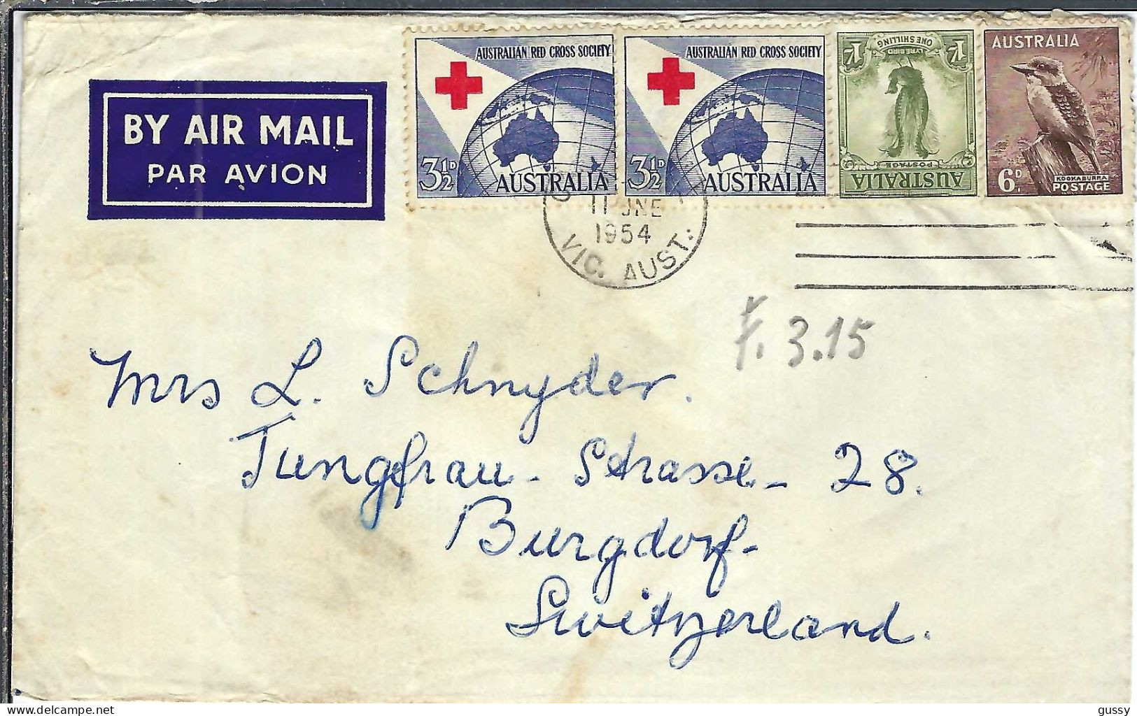 AUSTRALIE Ca.1954: LSC P.A. Pour Burgdorf (Suisse) - Covers & Documents