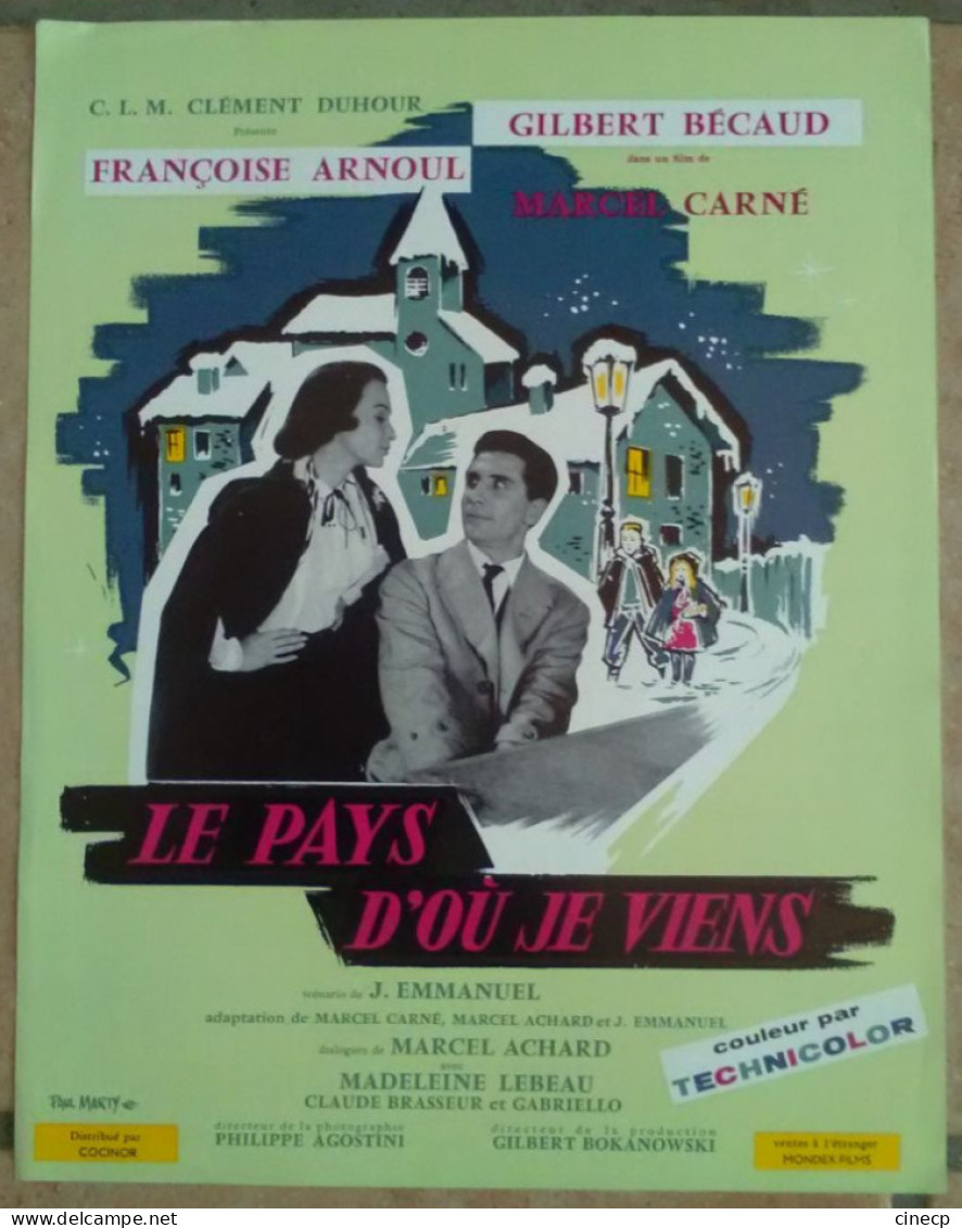 PLAQUETTE PUBLICITAIRE FILM LE PAYS D'OU JE VIENS ARNOUL BECAUD CARNE 1956 TBE CINEMA DESSIN SCENARIO - Cinema Advertisement