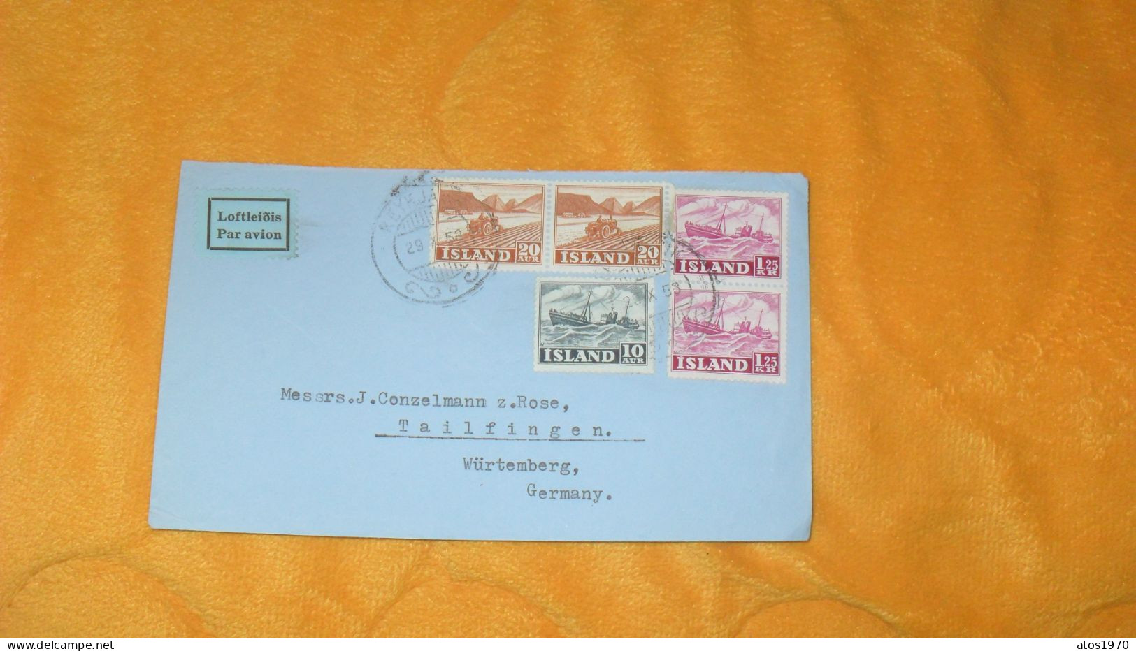 ENVELOPPE ANCIENNE DE 1953.../ CACHETS REYKJAVIK ISLANDE POUR TAILFINGEN WURTEMBERG ALLEMAGNE + TIMBRES X5 - Lettres & Documents
