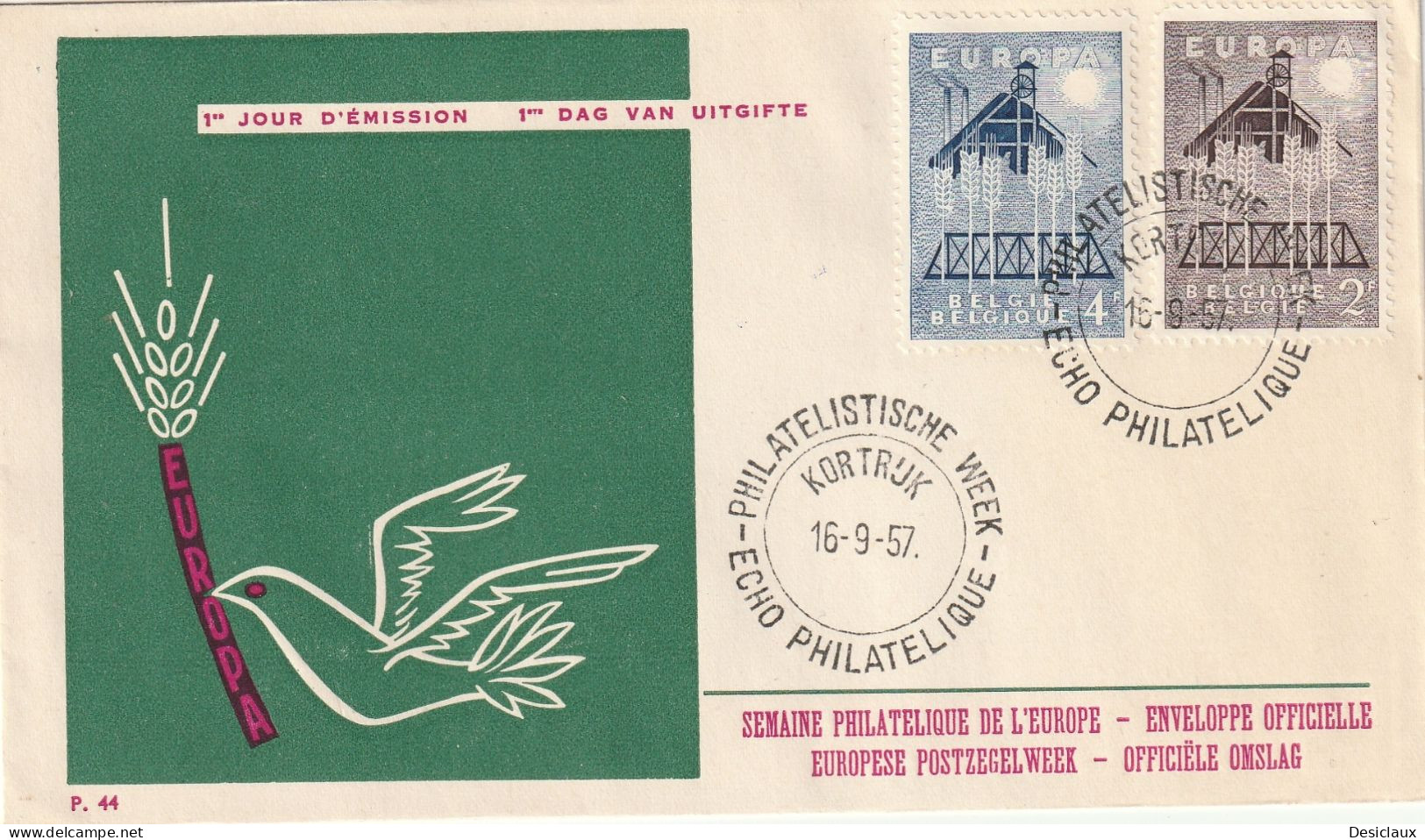 BELGIQUE. FDC Semaine Philatélique  De L'Europe. 1025-1026. Belle Oblitération Du 16 Septembre 1957. Petit Prix - 1951-1960