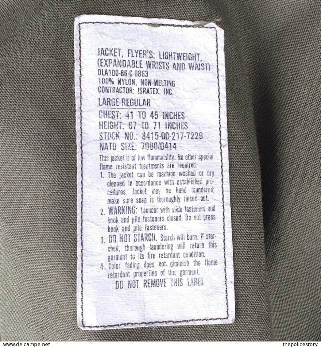 Giubbotto pilota USAF Jacket Flyer's Lightweight del 1986 tg. Large etichettato