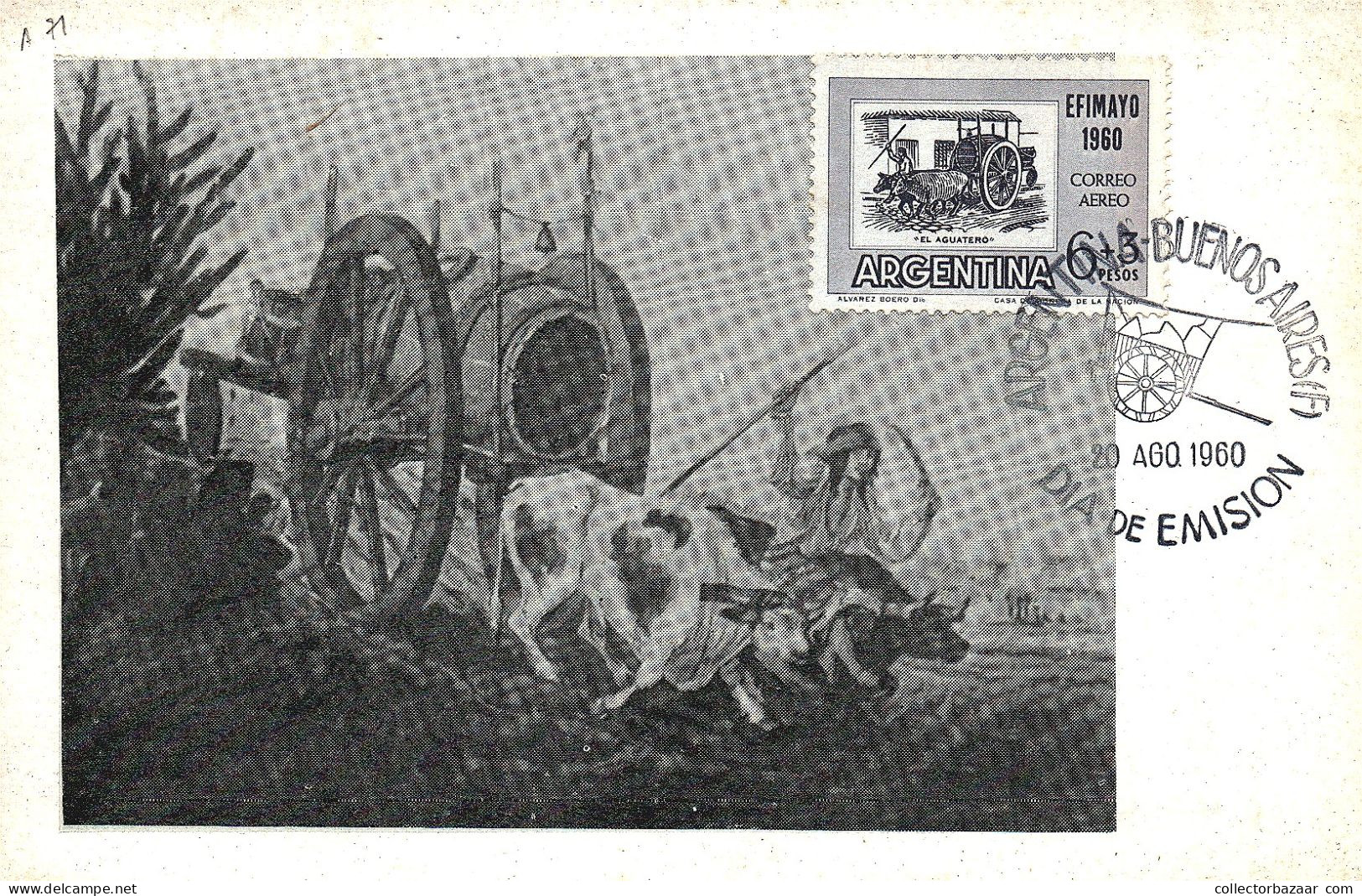 ARGENTINA 1960 "Water Cart" Bull, Painting, Maxicard FD Maximum Card Art Painting - Kutschen