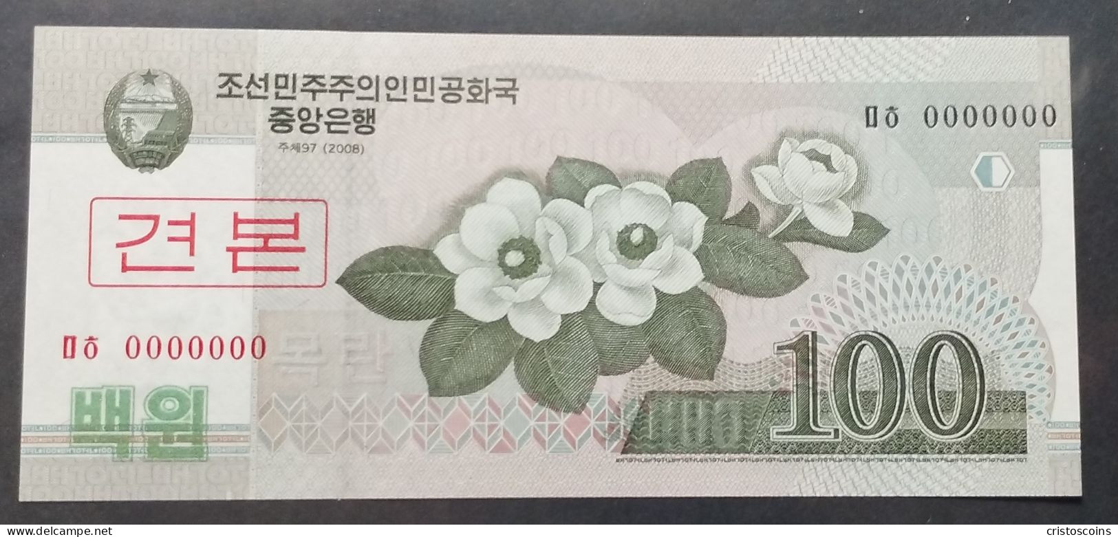 Esemplare /Specimen Corea Del Nord 100 Won Nel 2008 /00000000 UNC P-61s (B/72 - Korea, North
