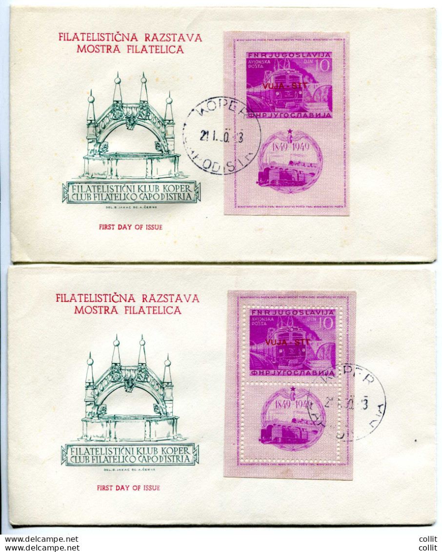 Trieste B - Centenario Ferrovie - Foglietti Su Due Buste FDC Figurate - Emisiones Locales/autónomas