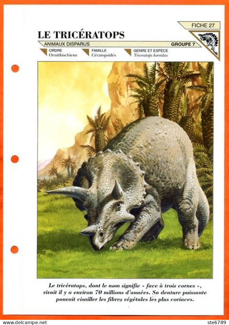 TRICERATOPS Dinosaure Illustrée Documentée Animaux Disparus Fiche Dépliante - Animaux