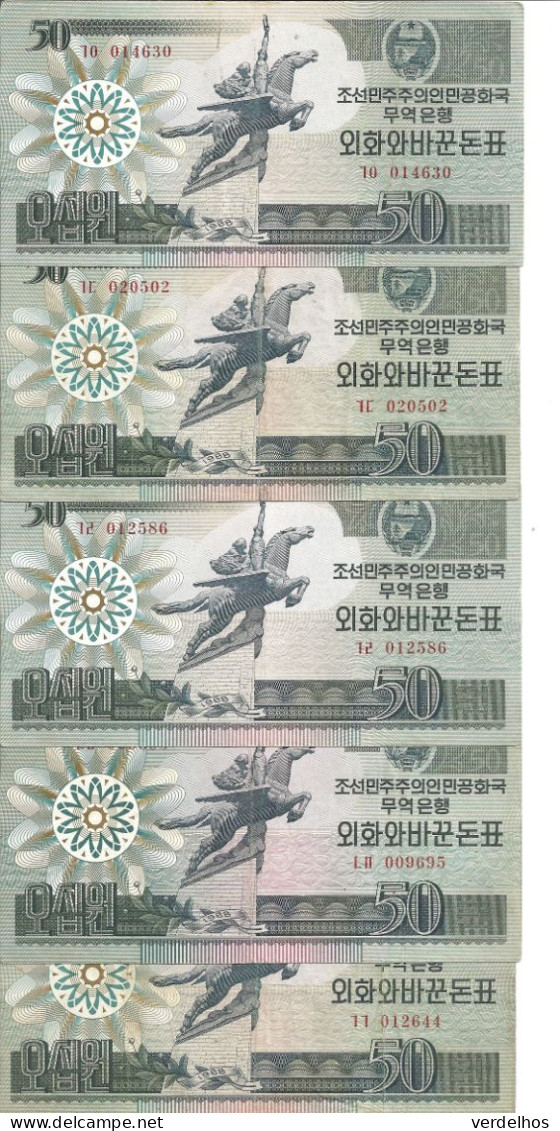 COREE DU NORD 50 WON 1988 VF P 30 ( 5 Billets ) - Korea, Noord