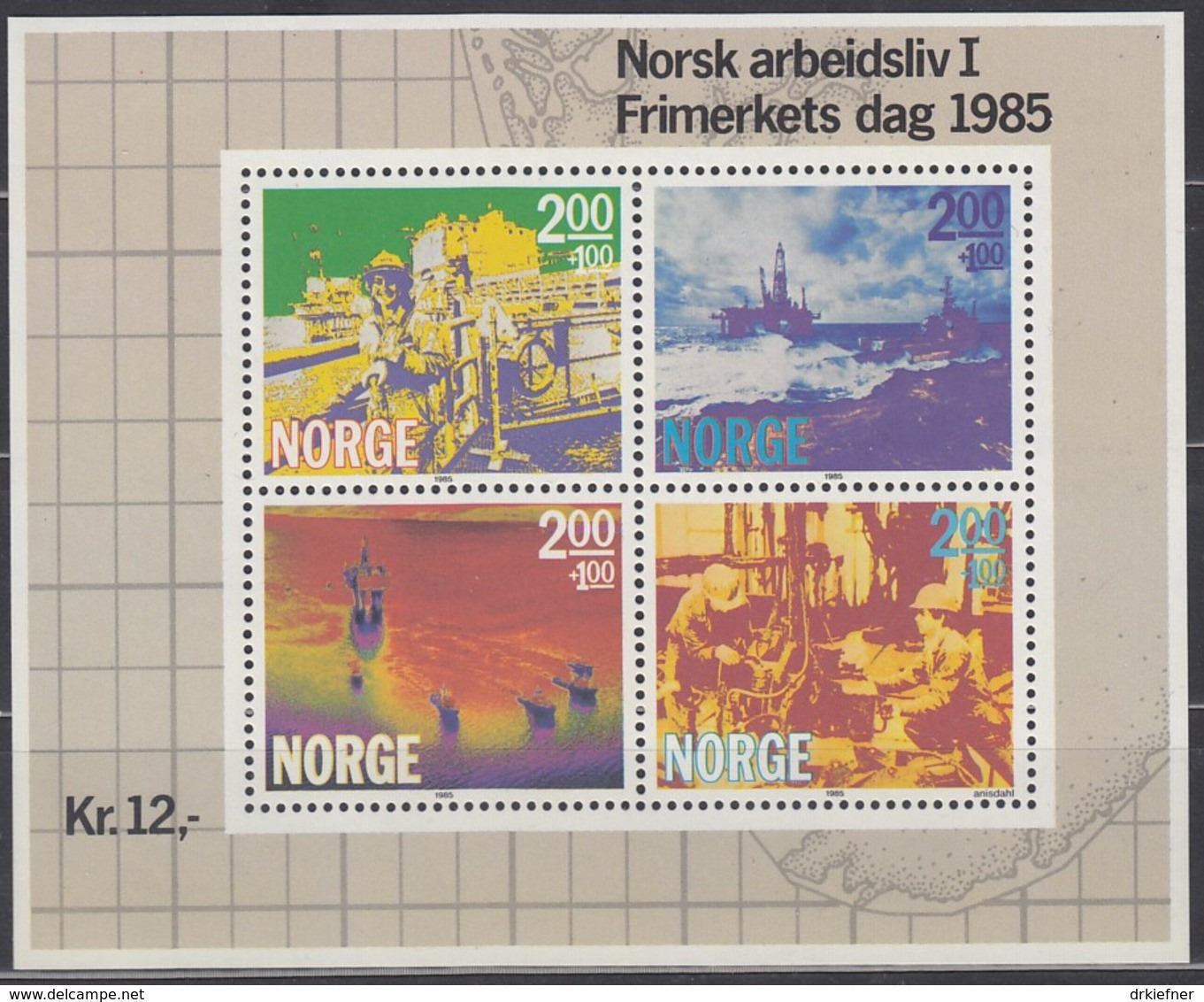 NORWEGEN  Block 5, Postfrisch **,   Tag Der Briefmarke, Berufsleben - Die Off-shore-Industrie 1985 - Blocks & Kleinbögen