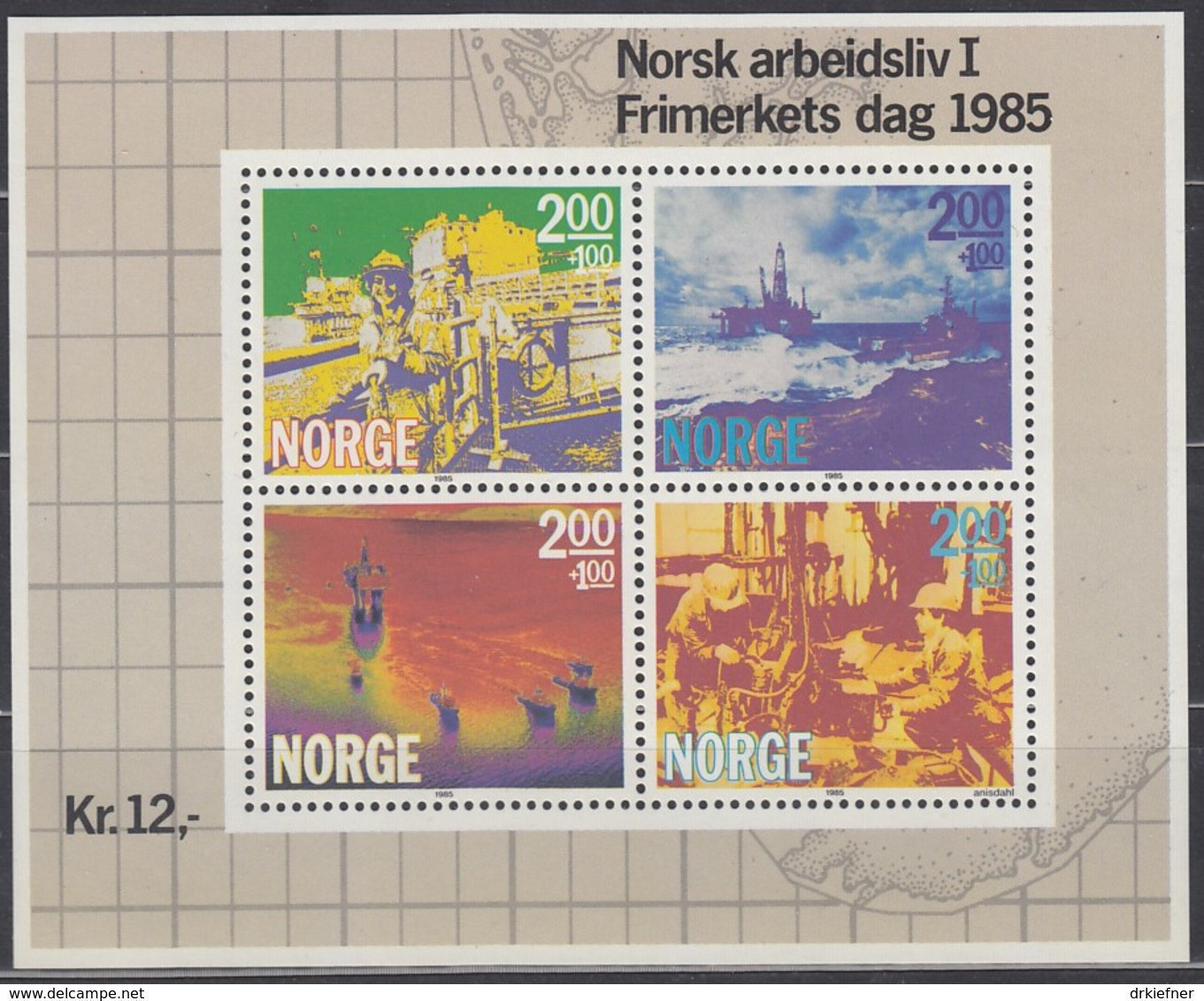 NORWEGEN  Block 5, Postfrisch **,   Tag Der Briefmarke, Berufsleben - Die Off-shore-Industrie 1985 - Blokken & Velletjes