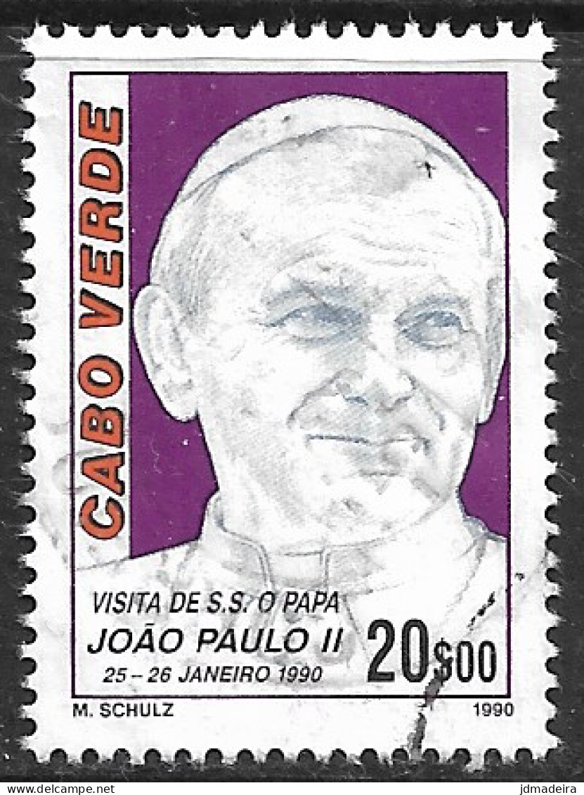 Cabo Verde – 1990 Pope John Paul II 20$00 Used Stamp - Kaapverdische Eilanden