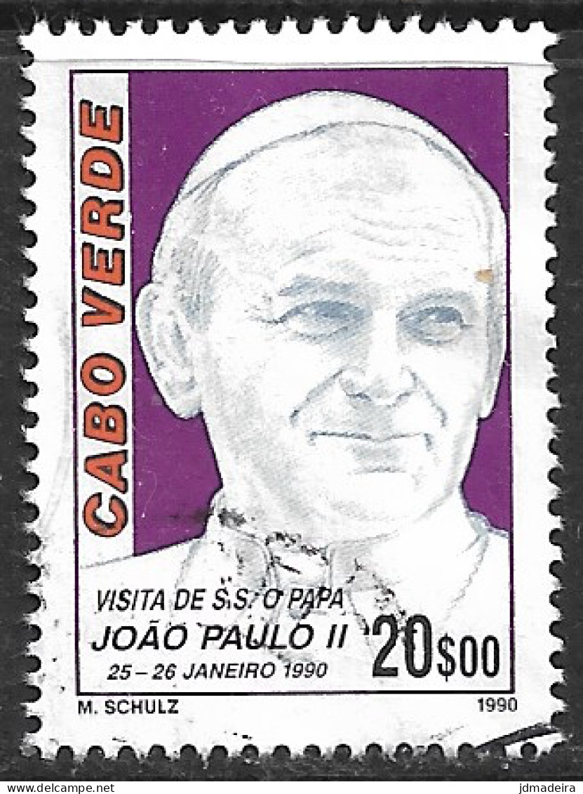 Cabo Verde – 1990 Pope John Paul II 20$00 Used Stamp - Cap Vert