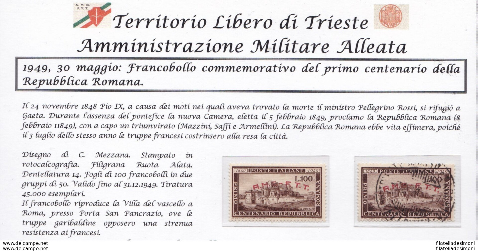 1949 TRIESTE A - N° 41 100 Lire Bruno NUOVO (MNH/**)+USATO - Andere & Zonder Classificatie