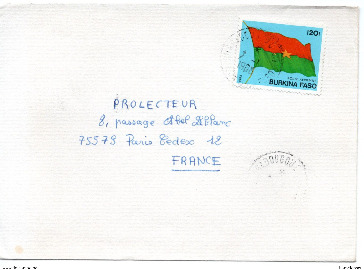 62656 - Burkina Faso - 1988 - 120F Flagge EF A Bf OUAGADOUGOU -> Frankreich - Burkina Faso (1984-...)