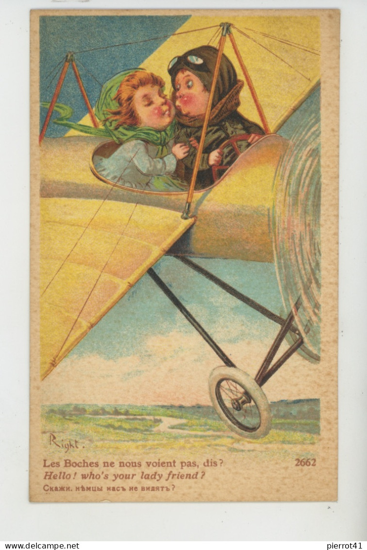 Illustrateur RIGHT - Jolie Carte Fantaisie Enfants Dans Avion "Les Boches Ne Nous Voient Pas, Dis ? " - Edit. LAPINA - Right