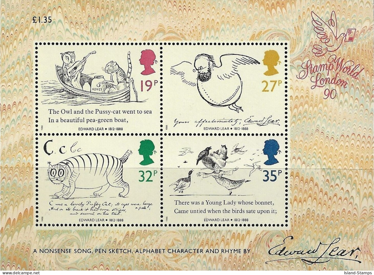 1988 MS1409 Edward Lear Miniature Sheet Mint HRD4 - Blocks & Miniature Sheets