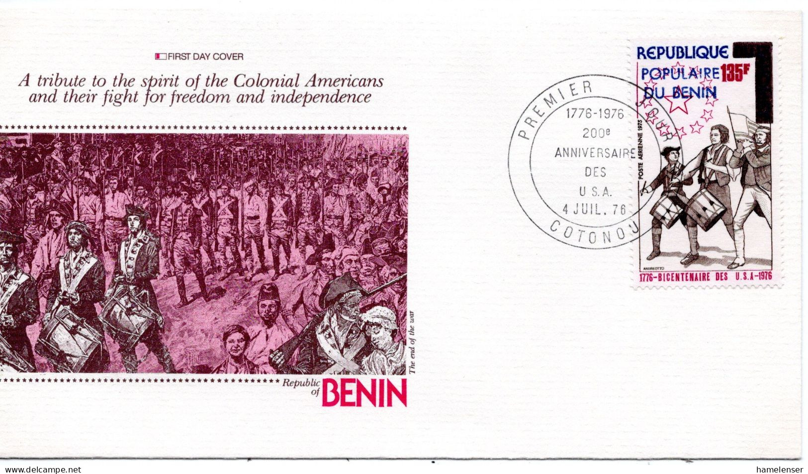 62658 - Benin - 1976 - 135F 200 Jahre USA A FDC COTONOU - Independecia USA
