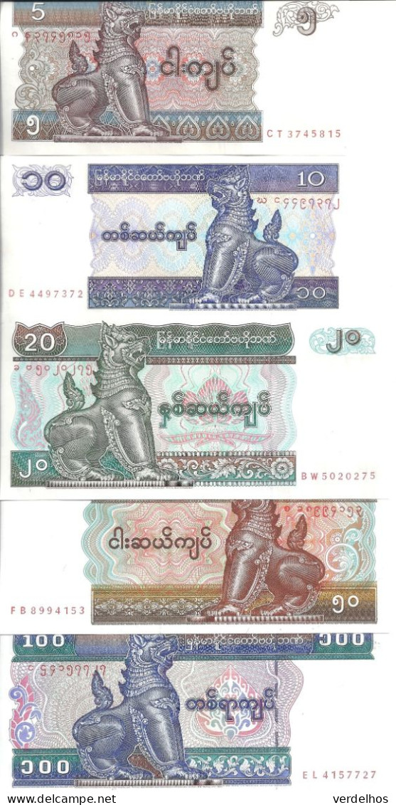 MYANMAR 5 A 100 KYATS 1994-96 UNC P 70-71-72-73-74 ( 5 Billets ) - Myanmar