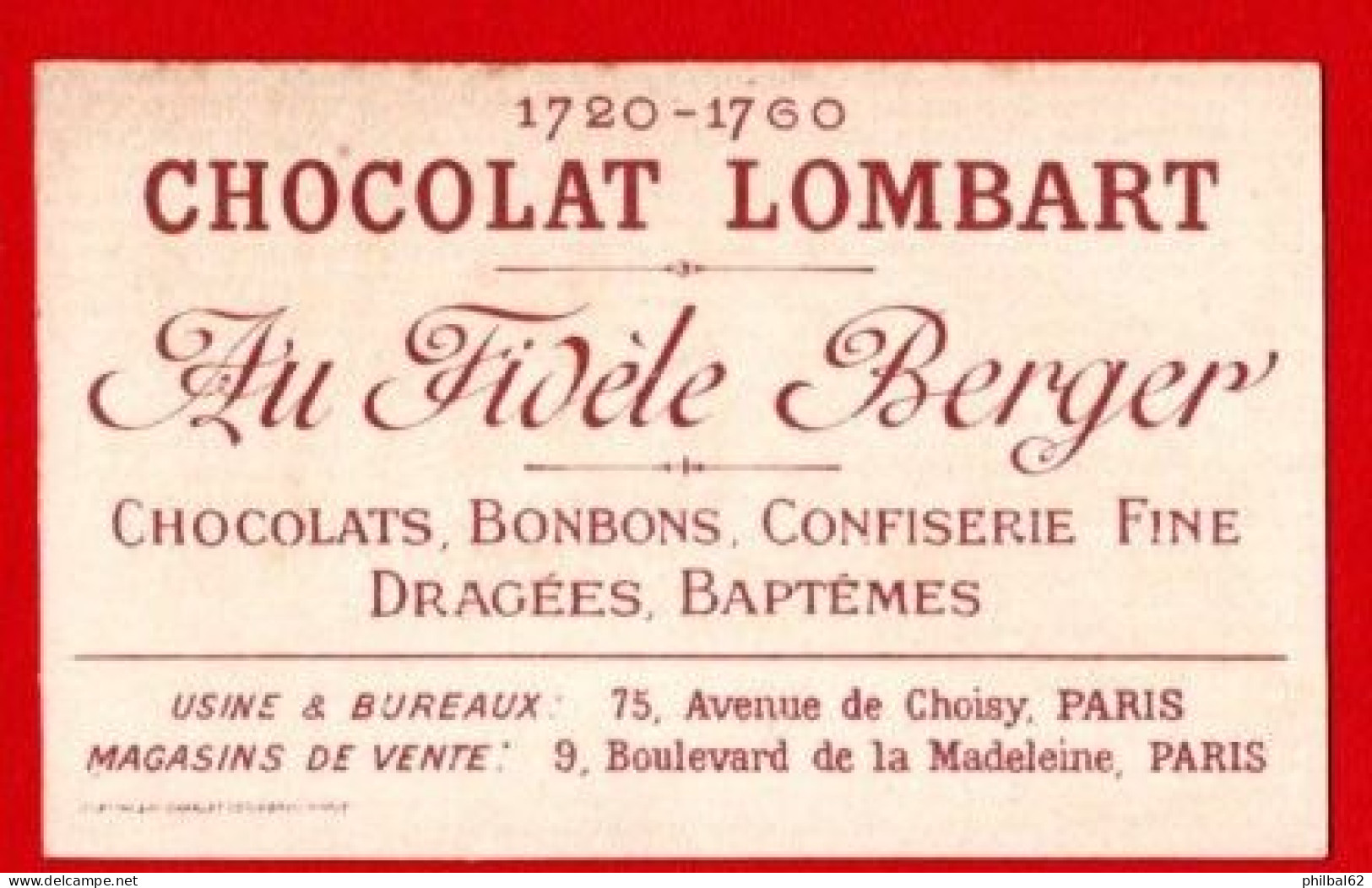 Chromo Chocolat Lombart. Série "La Jeunesse Célèbre". Jean-Baptiste Lully. - Lombart