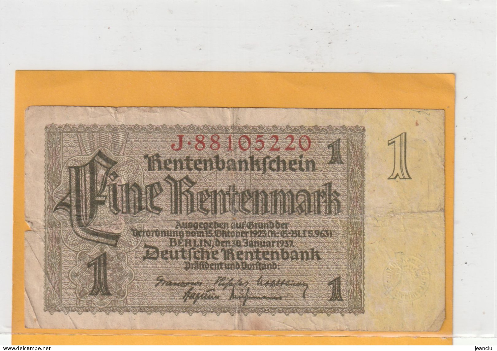 RENTENBANKSCHEINE .  1 RENTENMARK  .  30-1-1937 ..  N°  J.88105220  .  2 SCANNES - [13] Bundeskassenschein