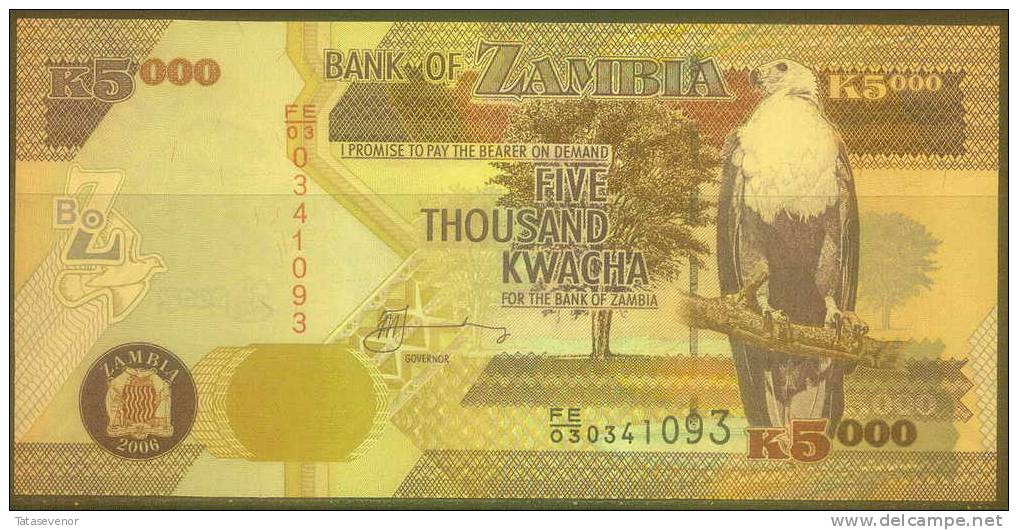 Zambia 5,000 Kwacha Note, P41e, UNC - Zambia