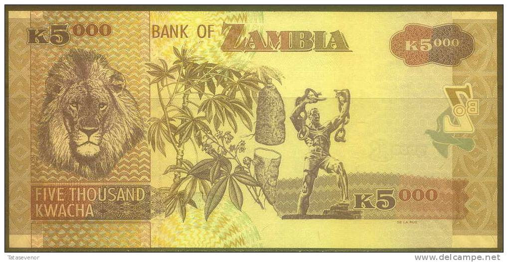 Zambia 5,000 Kwacha Note, P41e, UNC - Zambia