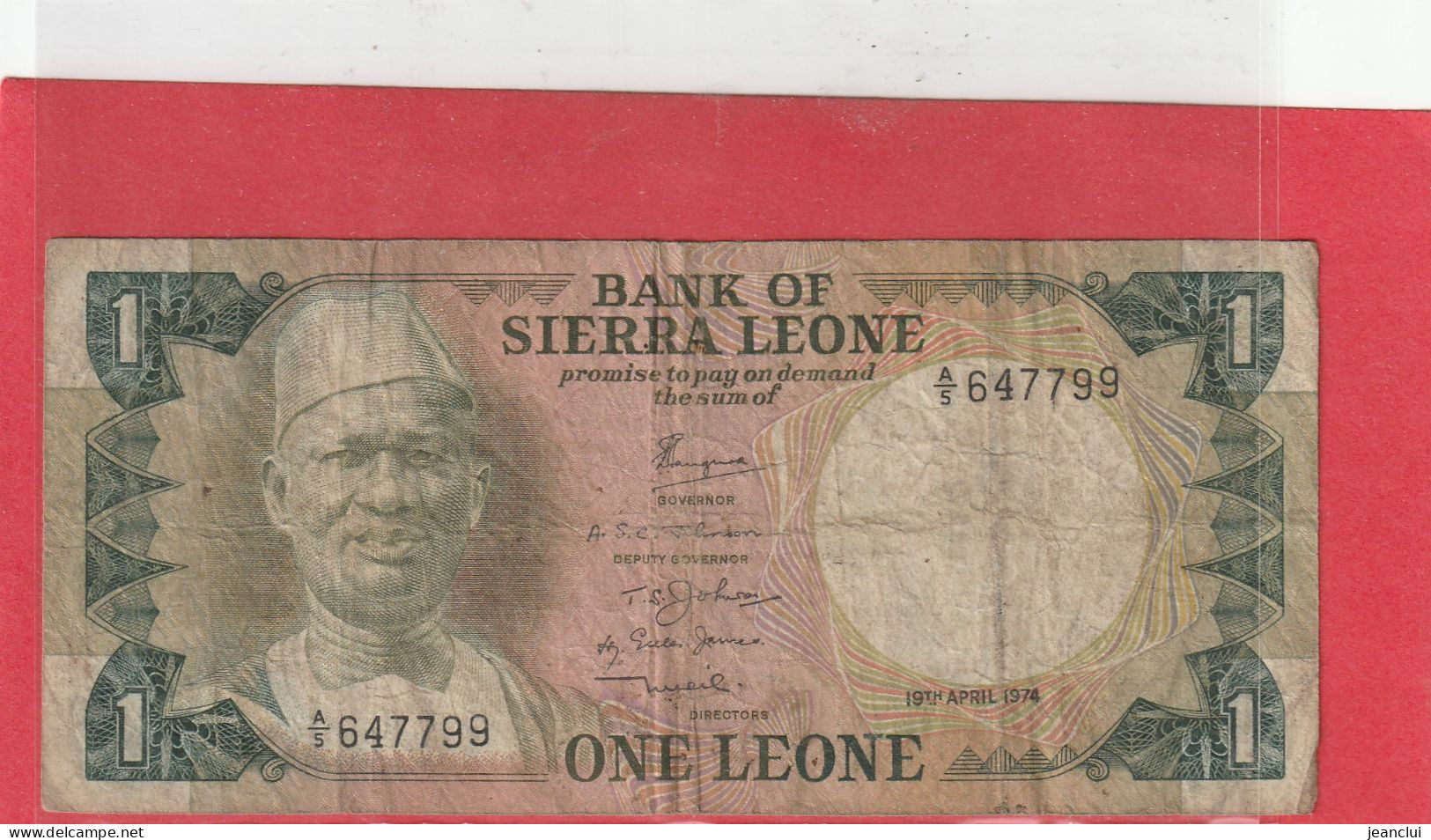 BANK OF SIERRA LEONE  .  1 LEONE  .  19-4-1974  .  N°  A/5 647799   .  2 SCANNES - Sierra Leone