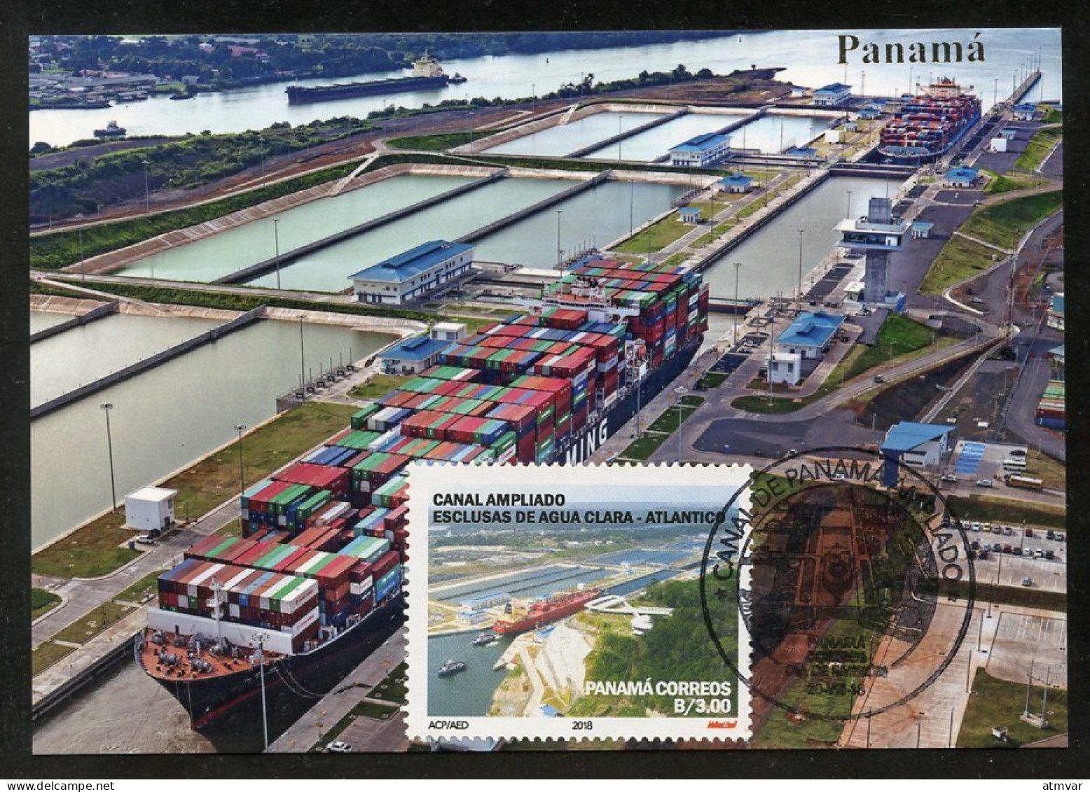 PANAMA (2018) Canal Ampliado, Buque Portacontenedores, Container Ship, Panama Canal Locks Agua Clara Carte Maximum Card - Panama