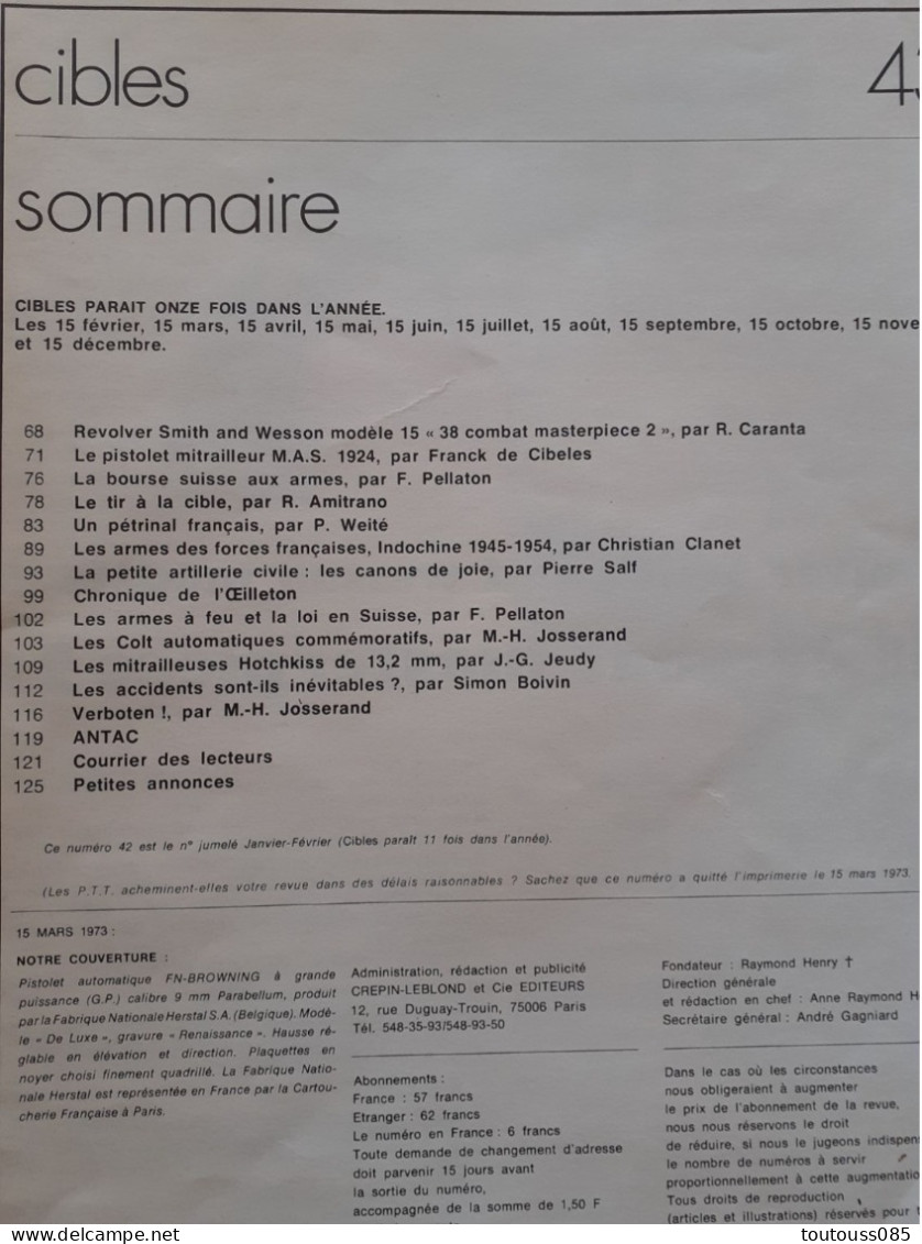 REVUE "CIBLES" Mars 1973 N° 43. - Sonstige & Ohne Zuordnung