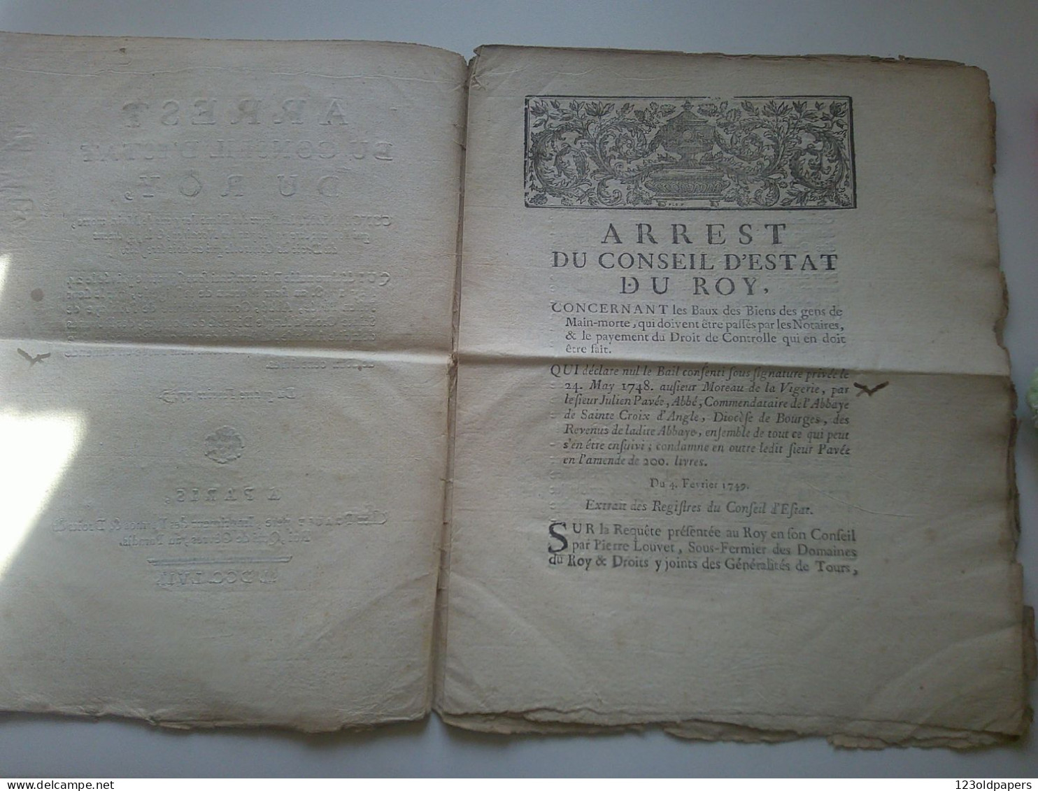 1757 ANGLES SUR ANGLIN VIENNE / ARREST CONSEIL DU ROY CONCERNANT ABBAYE SAINTE CROIX D ANGLE  MOREAU DE A VIGERIE - Poitou-Charentes