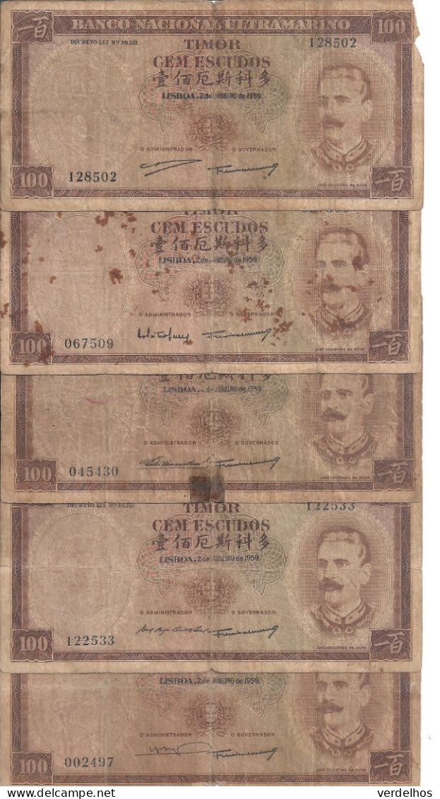 Timor 100 ESCUDOS 1959 VG P 24 ( 5 Billets ) - Hongkong