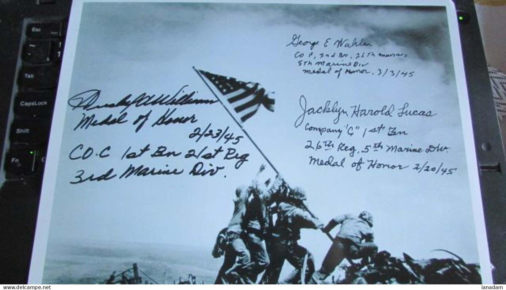 WW2 Iwo Jima Signed Flag Raising Photograph - Repro - 1939-45