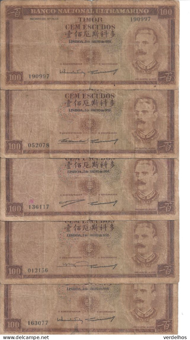 TIMOR 100 ESCUDOS 1959 VG P 24 ( 5 Billets ) - Hong Kong