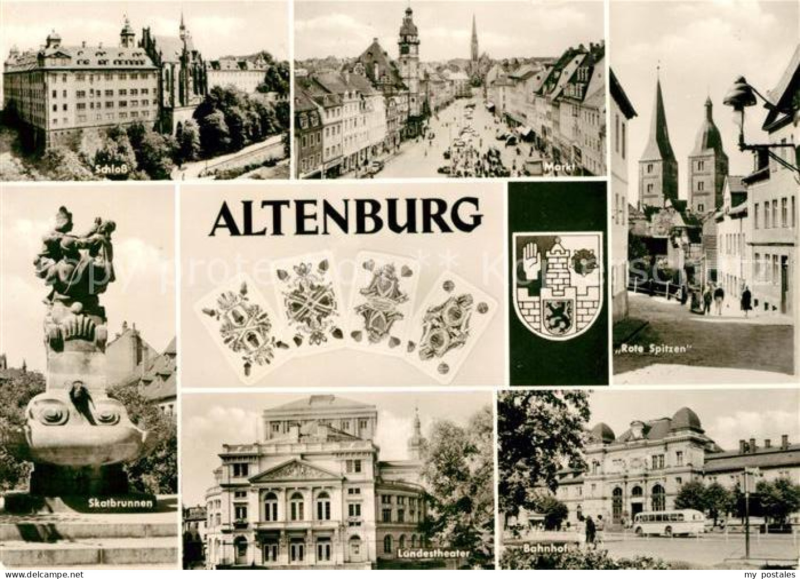 73082260 Altenburg Thueringen Schloss Markt Rote Spitzen Skatbrunnen Landestheat - Altenburg