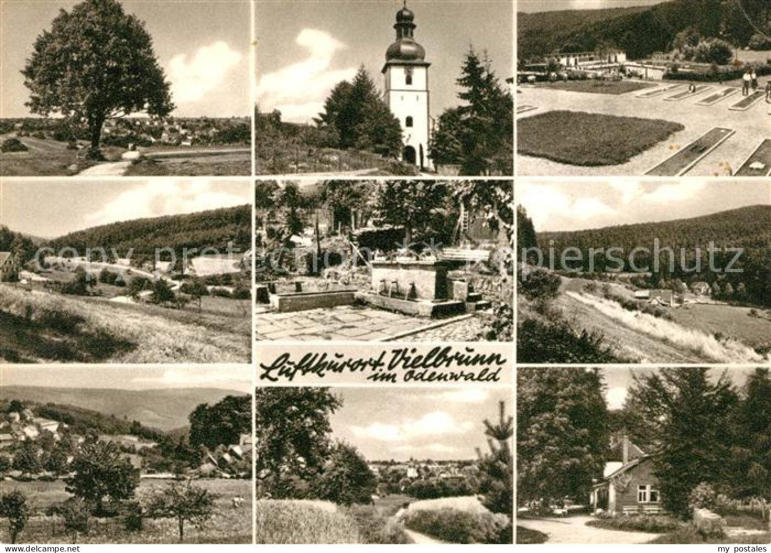 73082007 Vielbrunn Kirche Brunnen Minigolf Landschaftspanorama Odenwald Kupferti - Michelstadt