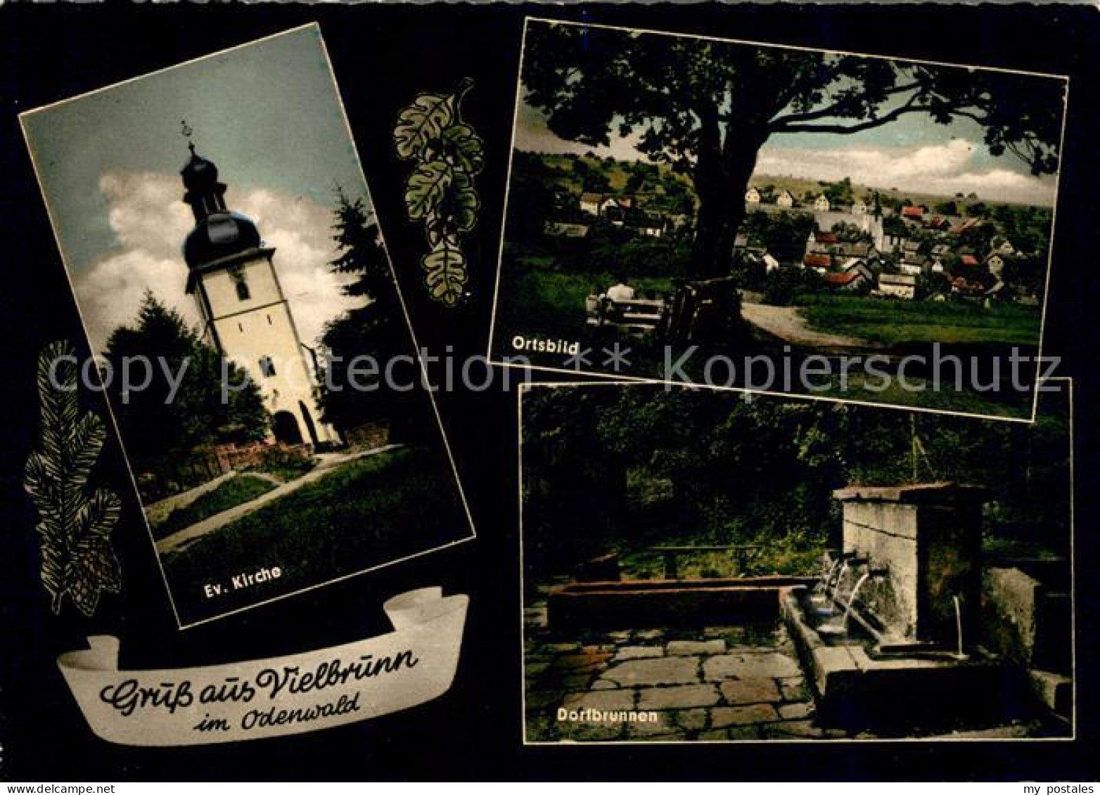 73082002 Vielbrunn Kirche Ortsbild Alter Baum Dorfbrunnen Vielbrunn - Michelstadt